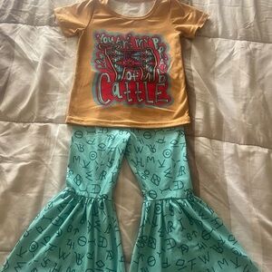 Graphic Tee and Patterned Bell Bottom Set